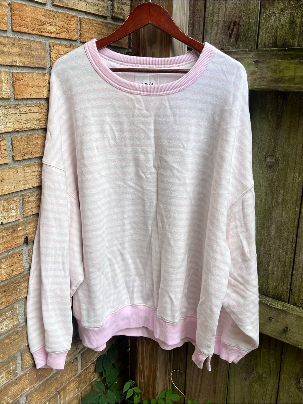 Aerie Oversized Pale Pink Striped Crewneck Sweatshirt